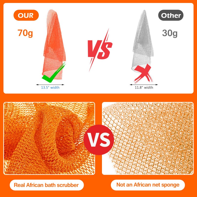 ZOCY African Net Sponge, Authentic Exfoliating Body Scrubber for Bath and Shower, Multiple Textures with Gentle Deep Exfoliating and Rich Lather for All Skins (Orange) - Image 4